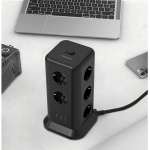 prelungitor tip turn tessan tps01, 11 prize, 3 usb 3.1a, cablu 2m, protectie la suprasarcina - negru