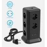 prelungitor tip turn tessan tps01, 11 prize, 3 usb 3.1a, cablu 2m, protectie la suprasarcina - negru