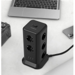 prelungitor tip turn tessan tps01, 11 prize, 3 usb 3.1a, cablu 2m, protectie la suprasarcina - negru