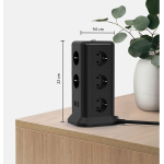 prelungitor tip turn tessan tps01, 11 prize, 3 usb 3.1a, cablu 2m, protectie la suprasarcina - negru