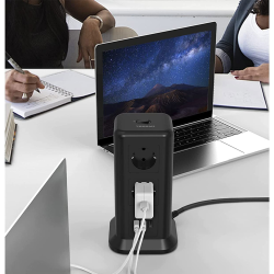 prelungitor tip turn tessan tps01, 11 prize, 3 usb 3.1a, cablu 2m, protectie la suprasarcina - negru