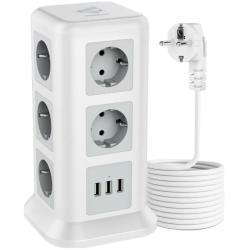 prelungitor tip turn tessan tps01, 11 prize, 3 usb 3.1a, cablu 2m, protectie la suprasarcina - alb