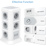 prelungitor tip turn tessan tps01, 11 prize, 3 usb 3.1a, cablu 2m, protectie la suprasarcina - alb