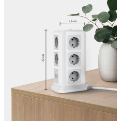 prelungitor tip turn tessan tps01, 11 prize, 3 usb 3.1a, cablu 2m, protectie la suprasarcina - alb