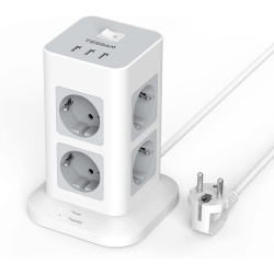 prelungitor tip turn tessan tps03, 8 prize, 3 usb 3a, cablu 2m, protectie la suprasarcina