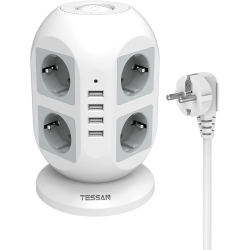 prelungitor tip turn tessan jw402, 8 prize, 4 usb 3.1a, cablu 2m, protectie la suprasarcina