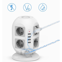 prelungitor tip turn tessan jw402, 8 prize, 4 usb 3.1a, cablu 2m, protectie la suprasarcina