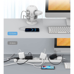 prelungitor tip turn tessan jw402, 8 prize, 4 usb 3.1a, cablu 2m, protectie la suprasarcina