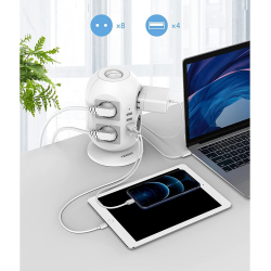 prelungitor tip turn tessan jw402, 8 prize, 4 usb 3.1a, cablu 2m, protectie la suprasarcina