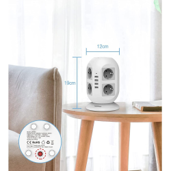 prelungitor tip turn tessan jw402, 8 prize, 4 usb 3.1a, cablu 2m, protectie la suprasarcina