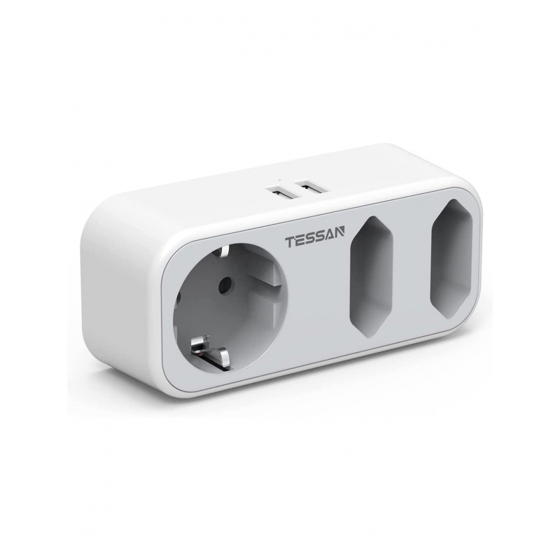 triplu stecher cu usb tessan ts-324, 16a, 2xusb 2.4a