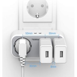 triplu stecher cu usb tessan ts-324, 16a, 2xusb 2.4a