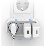triplu stecher cu usb tessan ts-324, 16a, 2xusb 2.4a