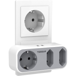 triplu stecher cu usb tessan ts-324, 16a, 2xusb 2.4a