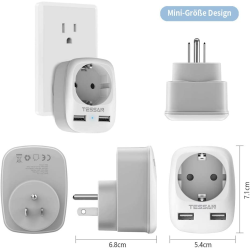 adaptor europe to usa tessan ts-611, eu - us, 2xusb - 2,4a, 10 a
