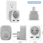 adaptor europe to usa tessan ts-611, eu - us, 2xusb - 2,4a, 10 a