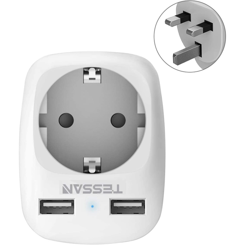 adaptor europe to uk tessan ts-611, eu - uk, 2xusb - 2,4a, 10a