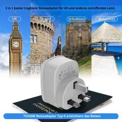 adaptor europe to uk tessan ts-611, eu - uk, 2xusb - 2,4a, 10a