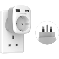 adaptor europe to uk tessan ts-611, eu - uk, 2xusb - 2,4a, 10a