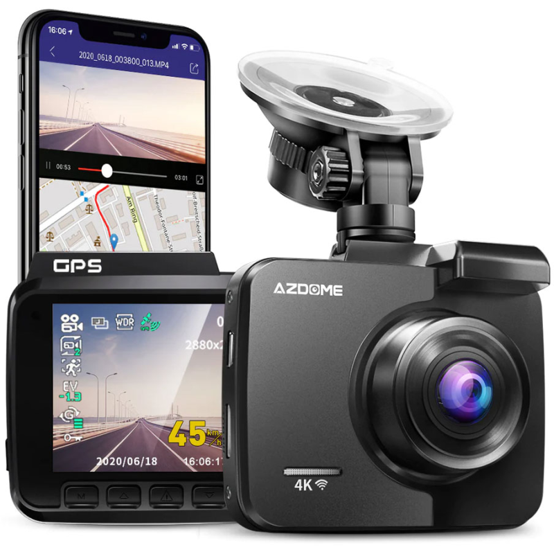 camera auto dvr azdome gs63h, 4k, wifi, gps, unghi 170  , wdr, g-sensor, mod parcare, filmare in bucla