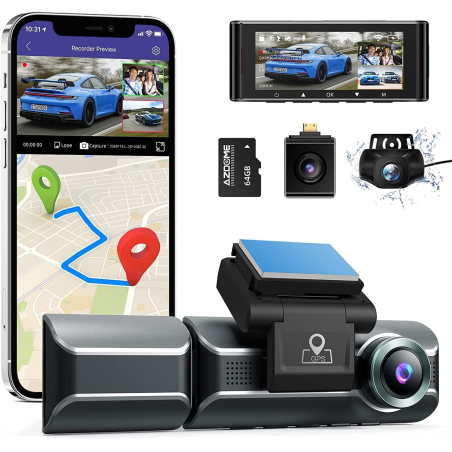 camera auto dvr azdome m550, tripla, 4k, wifi, gps, unghi 170  , wdr, g-sensor, mod parcare, card 64gb inclus