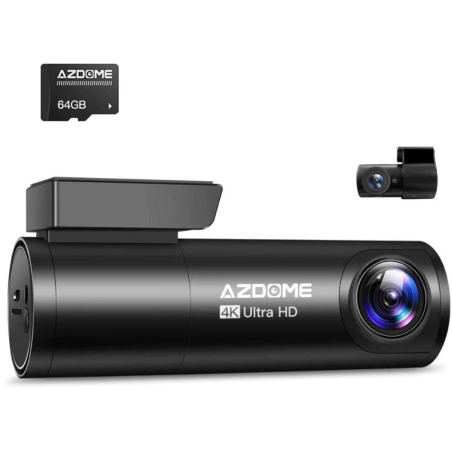 camera auto dvr azdome m300s, dubla, 4k + 1080p, 5ghz wifi, gps, unghi 170  , comanda vocala, card 64g inclus