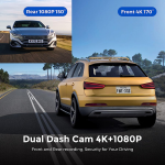 camera auto dvr azdome m300s, dubla, 4k + 1080p, 5ghz wifi, gps, unghi 170  , comanda vocala, card 64g inclus