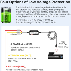 kit cablu alimentare si monitorizare miscare pentru azdome jyx04 pentru modele m300  m300s, 12 24v to 5v 3a, micro usb