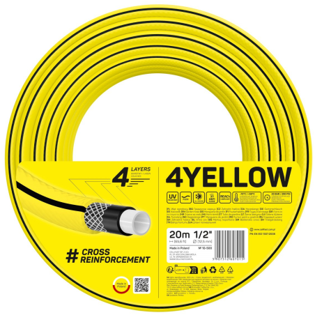 furtun pentru gradina cellfast 4yellow 1 2  , 20m, 4 straturi, protectie uv, antirasucire