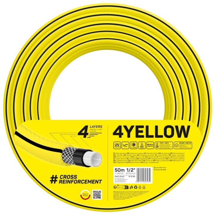 furtun pentru gradina cellfast 4yellow 1 2  , 50m, 4 straturi, protectie uv, antirasucire