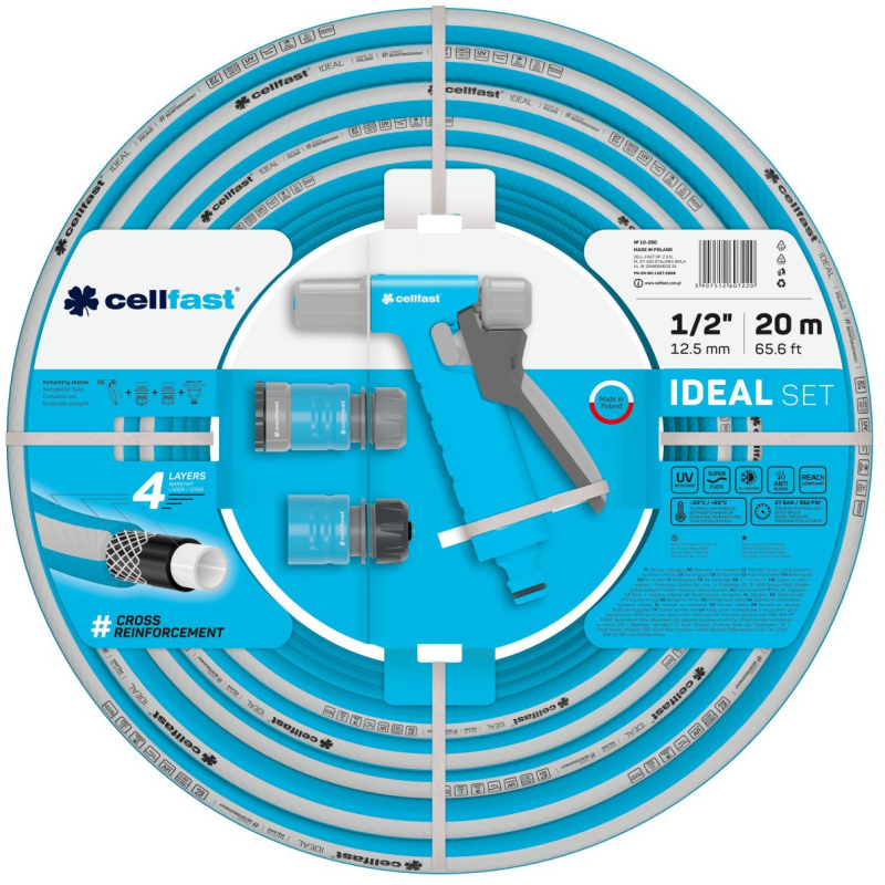 set furtun pentru gradina cellfast ideal 1 2 20m, protectie uv, antirasucire, pistol stropire, conectori set furtun pentru gradina cellfast ideal 1 2 20m, protectie uv, antirasucire, pistol stropire, conectori