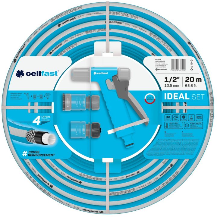 set furtun pentru gradina cellfast  ideal 1 2   20m, protectie uv, antirasucire, pistol stropire, conectori