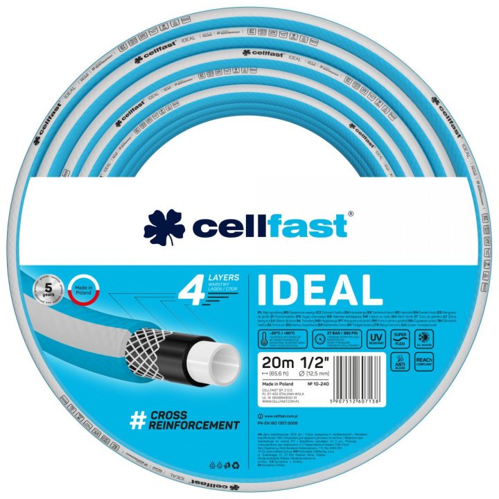 set furtun pentru gradina cellfast  ideal 1 2   20m, protectie uv, antirasucire, pistol stropire, conectori