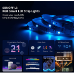 banda led sonoff wifi rgb l3-5m, 5m, smart, ip20, sincronizare muzica, 90 led m, alimentare usb