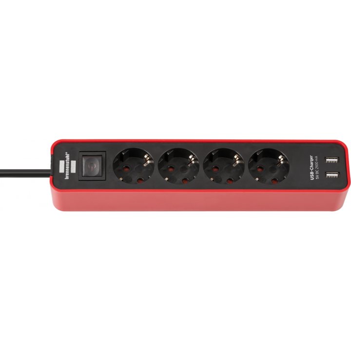 prelungitor brennenstuhl ecolor 4 prize, 2xusb, 1.5m rosu negru