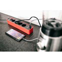 prelungitor brennenstuhl ecolor 4 prize, 2xusb, 1.5m rosu negru