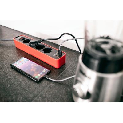 prelungitor brennenstuhl ecolor 4 prize, 2xusb, 1.5m rosu negru