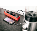 prelungitor brennenstuhl ecolor 4 prize, 2xusb, 1.5m rosu negru