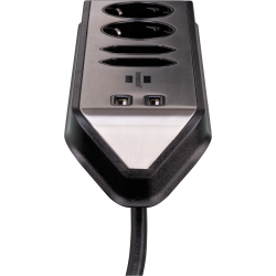 prelungitor pentru perete colt brennenstuhl estilo 4 prize, 2 usb, 3.1 a, 2m inox, adeziv inclus, argintiu-negru