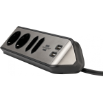 prelungitor pentru perete colt brennenstuhl estilo 4 prize, 2 usb, 3.1 a, 2m inox, adeziv inclus, argintiu-negru