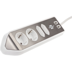 prelungitor pentru perete colt brennenstuhl estilo 4 prize, 2 usb, 3.1 a, 2m inox, adeziv inclus, argintiu-alb