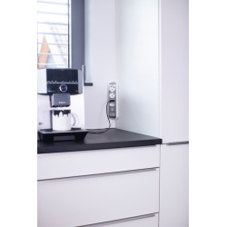 prelungitor pentru perete colt brennenstuhl estilo 4 prize, 2 usb, 3.1 a, 2m inox, adeziv inclus, argintiu-alb