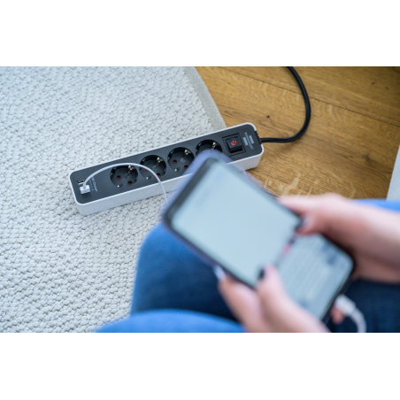 prelungitor brennenstuhl ecolor 4 prize, 2xusb, 1.5m negru alb