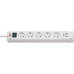 prelungitor brennenstuhl bremounta 5 prize, 2 usb-uri, 3m, buton on off, prindere in suruburi alb