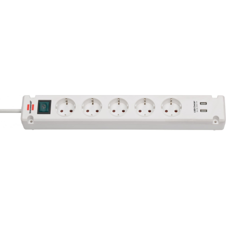 prelungitor brennenstuhl bremounta 5 prize, 2 usb-uri, 3m, buton on off, prindere in suruburi alb