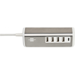 prelungitor brennenstuhl estilo 4x usb-a, 1x usb c, inox, 4.2a, argintiu-alb