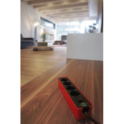 prelungitor brennenstuhl ecolor 4 prize, 1.5m h05vv-f 3g1,5 rosu negru