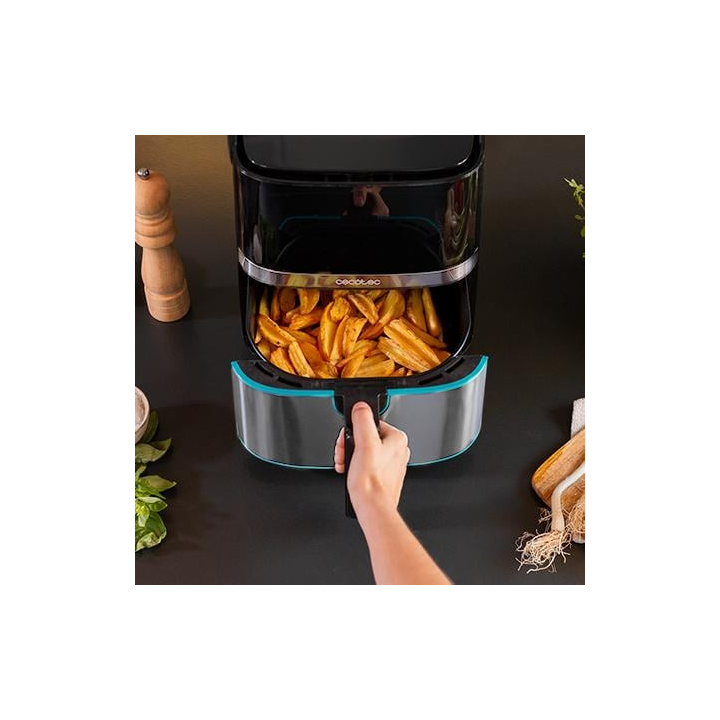 friteuza cu aer cald, fara ulei cecotec full inox 5500 pro, 1700w, 5.5l, control tactil, 8 programe presetate