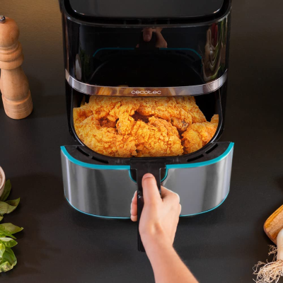 friteuza cu aer cald, fara ulei cecotec full inox 5500 pro, 1700w, 5.5l, control tactil, 8 programe presetate