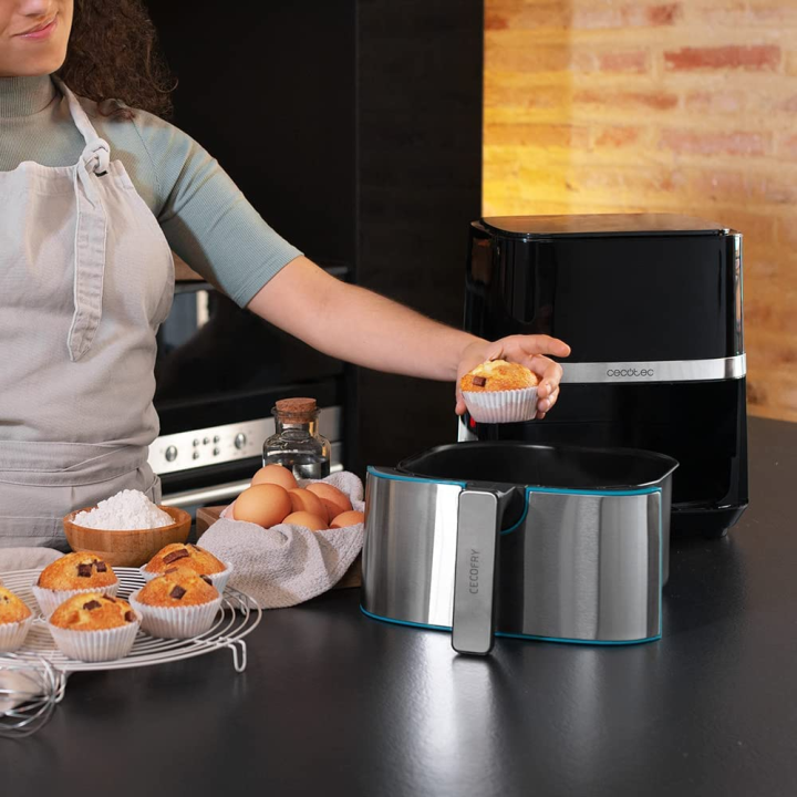 friteuza cu aer cald, fara ulei cecotec full inox 5500 pro, 1700w, 5.5l, control tactil, 8 programe presetate